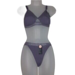 Youmita Small Gray Ridge Bralette and Mesh G-string NWT